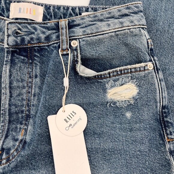 Rails Medium Blue Distressed Wide Leg Jeans Size 29 Raw Hem Cotton Denim - Picture 15 of 16